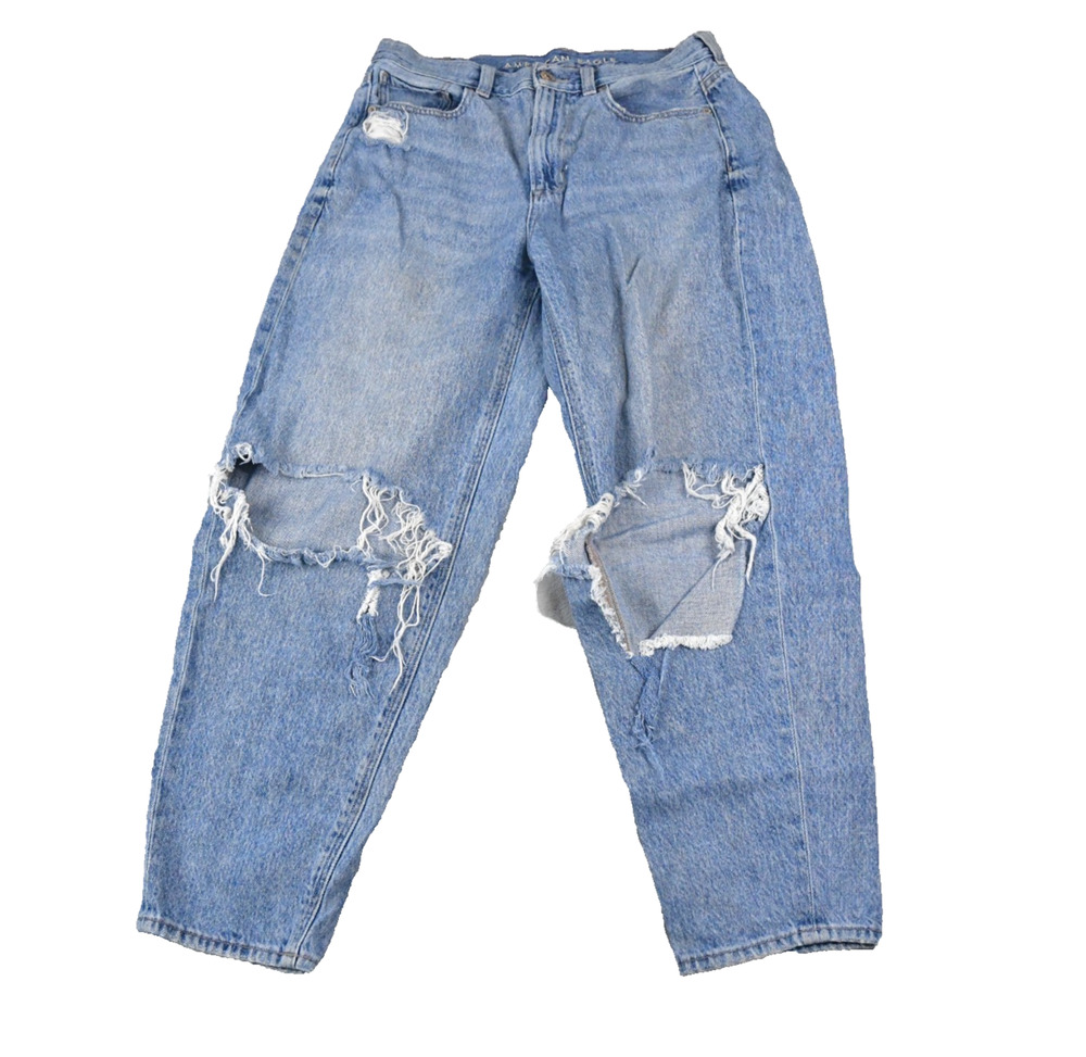 American Eagle Jeans Womens 6 (28x26) Relaxed Mom Jean Distressed Blue Denim